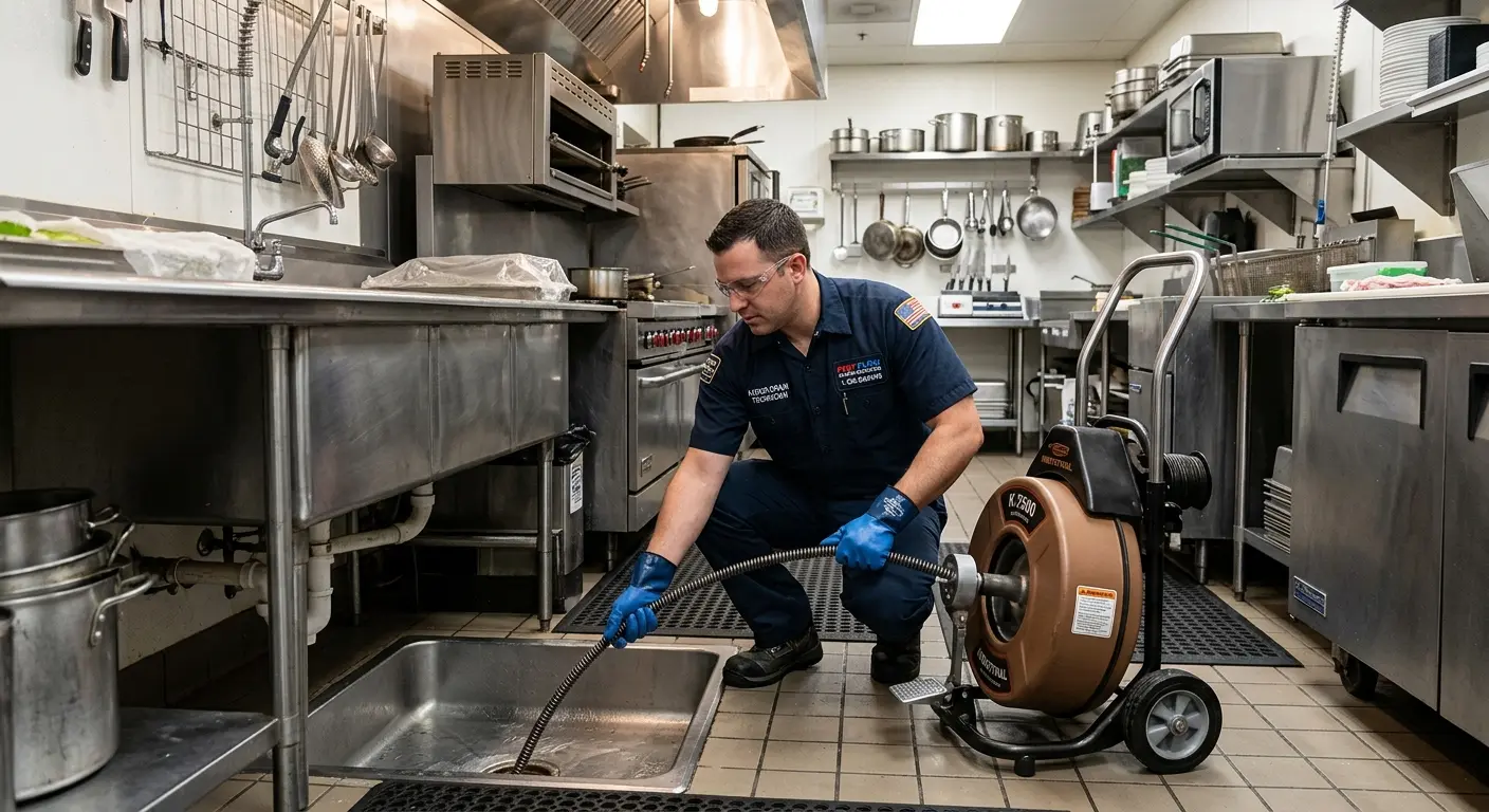 Commercial drain cleaning service in a restaurant kitchen in Red Hill