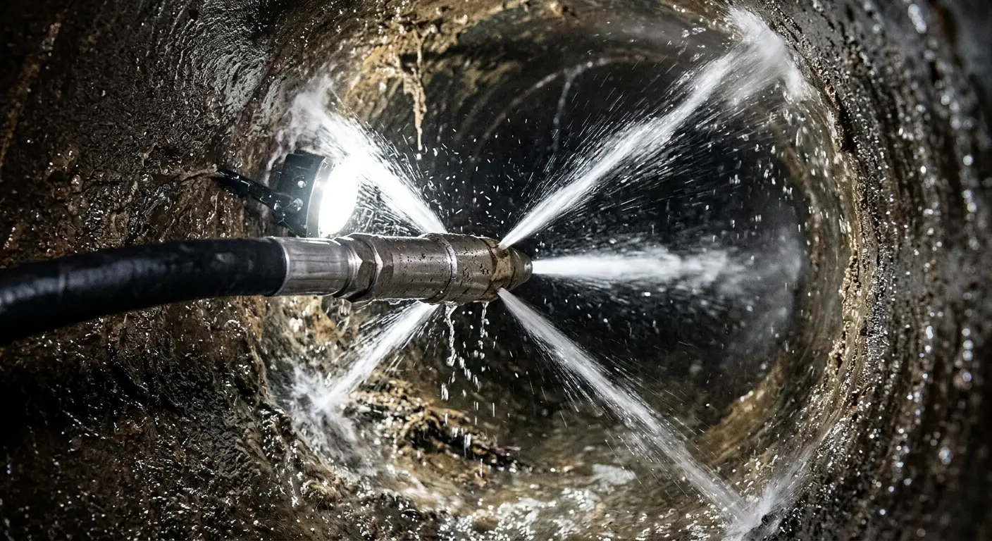 High-pressure hydro jetting nozzle cleaning sewer pipe for Trenchless Sewer Repair in Red Hill